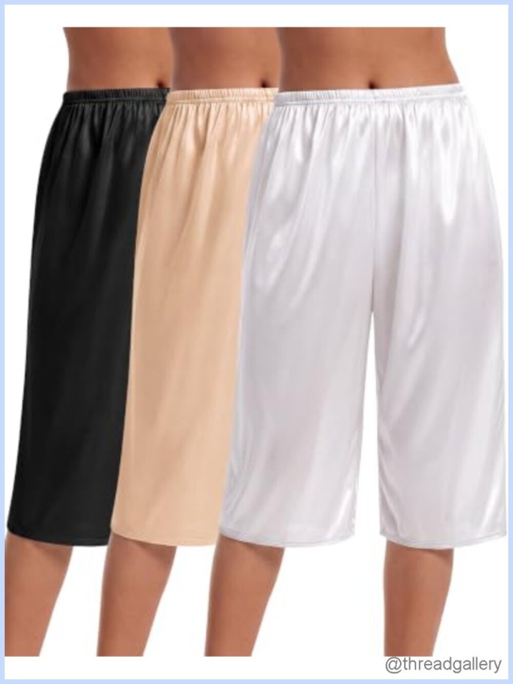 3 Pack Pettipants Half Slip Pants Knee Length Wide Leg Satin Bloomers Under